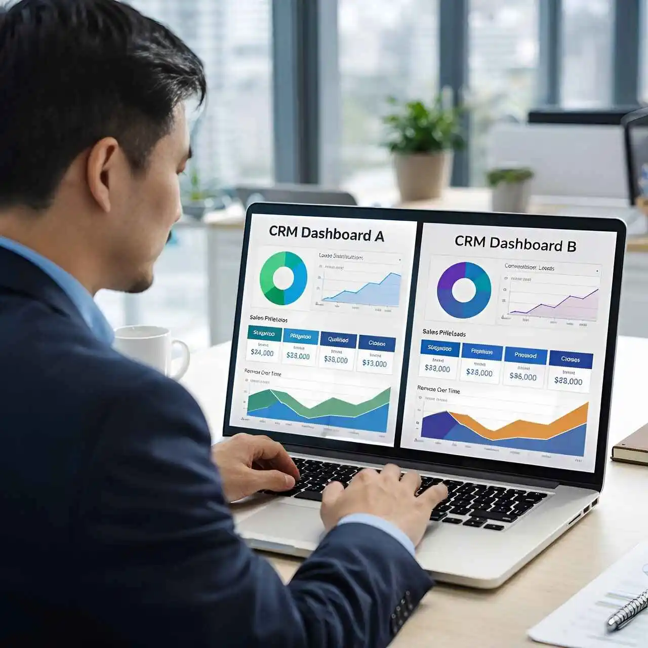 A man at a computer looking at CRM